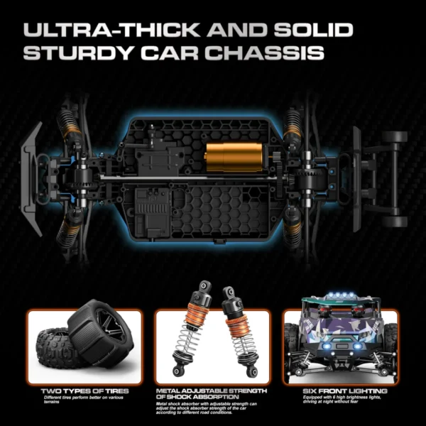 Voiture Monster Truck RC 4x4 1/14 – tout-terrain Désert jusqu’à 40 km/h, avec 2 batteries