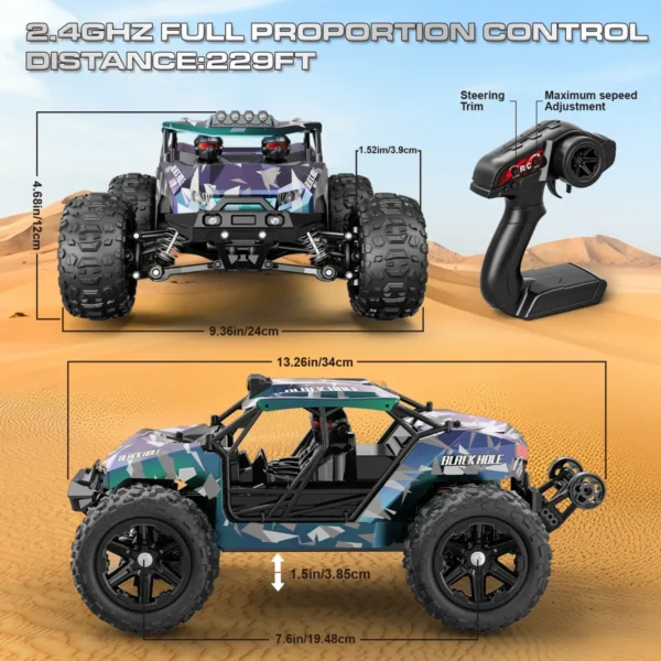 Voiture Monster Truck RC 4x4 1/14 – tout-terrain Désert jusqu’à 40 km/h, avec 2 batteries